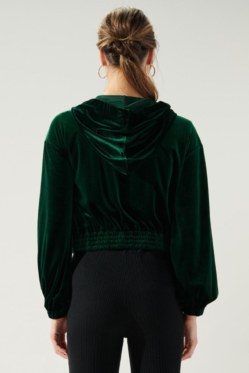 Everson Velvet Cropped Zip Up Hoodie