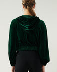 Everson Velvet Cropped Zip Up Hoodie