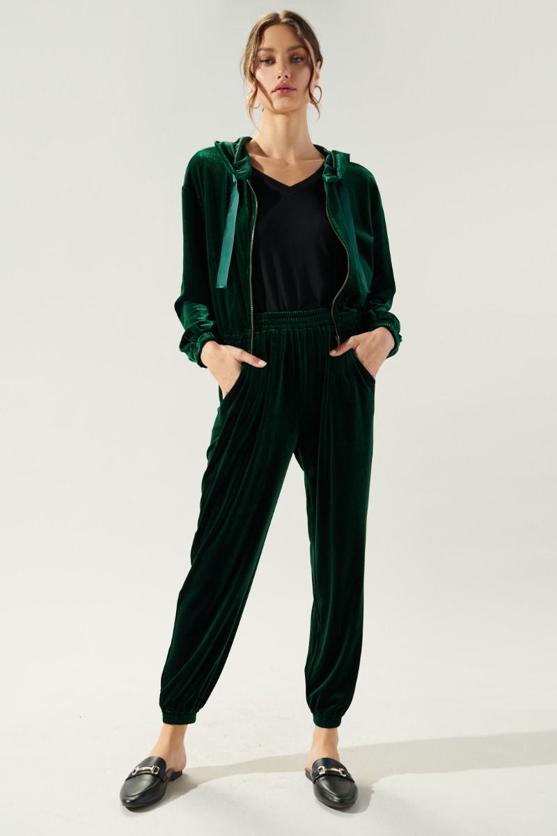 Everson Velvet Cropped Zip Up Hoodie