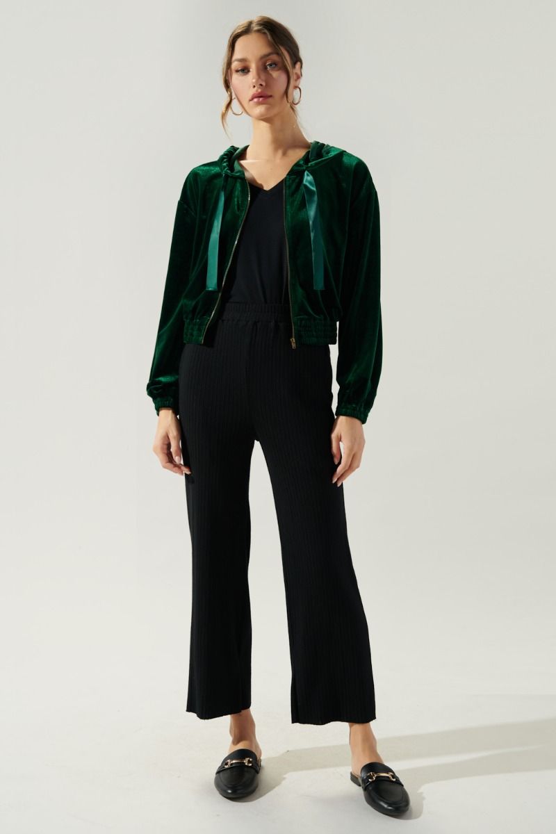Everson Velvet Cropped Zip Up Hoodie
