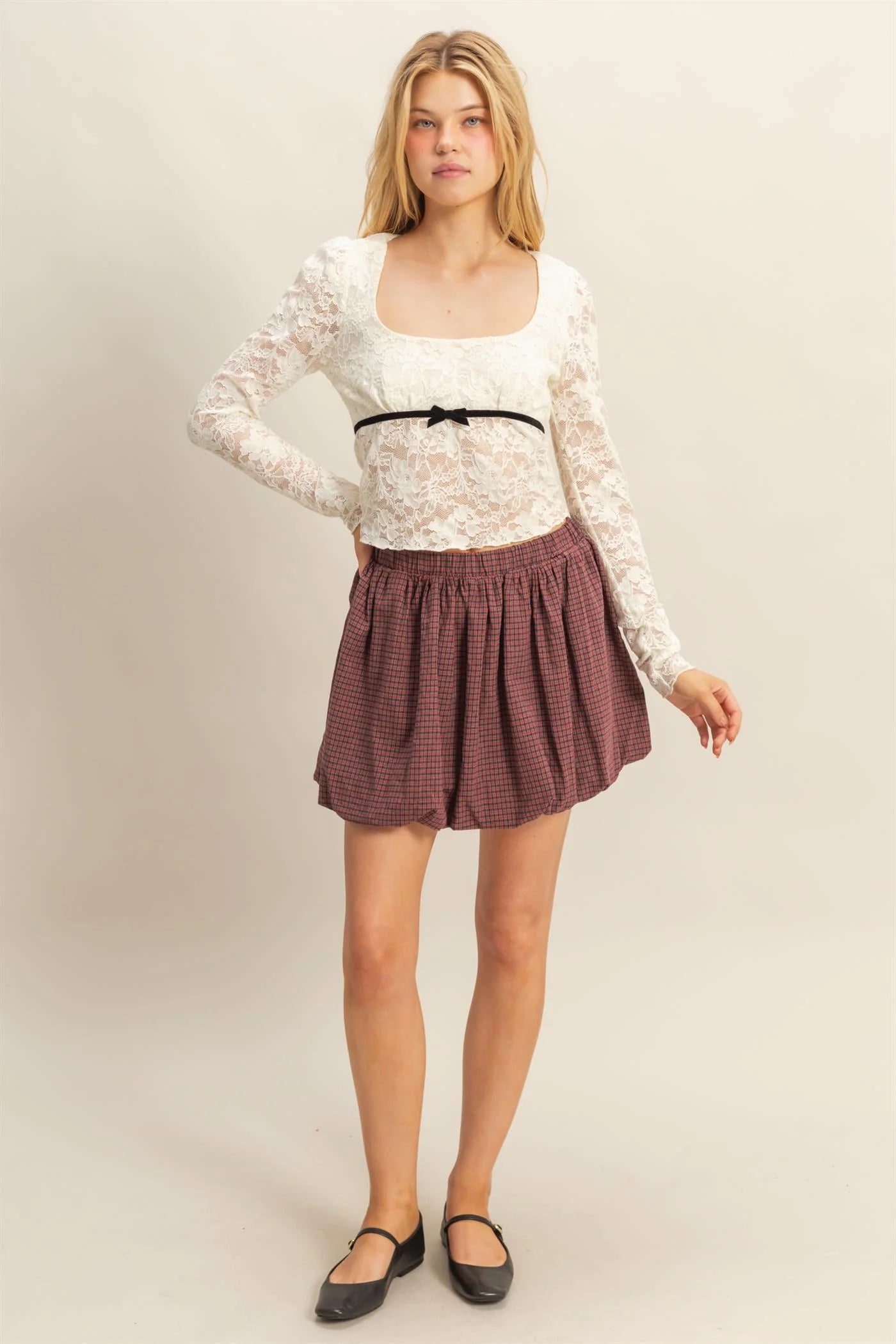 Ribbon Detail Lace Top