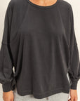 Lila Washed Oversized Long Sleeve Top With Slit
