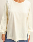 Lila Washed Oversized Long Sleeve Top With Slit