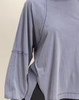 Lila Washed Oversized Long Sleeve Top With Slit