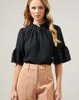 Kiara Split Neck Ruffle Blouse