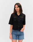 Tove Eyelet Double Pocket Top- Black