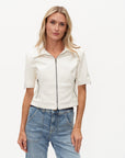 Monroe Short Sleeve Collared Jacket- White - sanitystyle