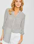 Alanna Stripe Button Down Top in Black