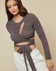 Stella Front Cutout Crop Top in Brown