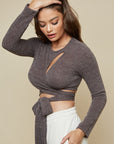 Stella Front Cutout Crop Top in Brown