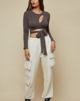 Stella Front Cutout Crop Top in Brown