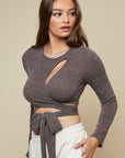 Stella Front Cutout Crop Top in Brown