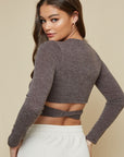 Stella Front Cutout Crop Top in Brown