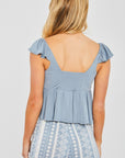 Barb Ruffle Shoulder Top in Blue
