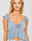Barb Ruffle Shoulder Top in Blue