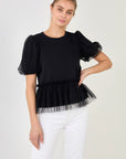 Anne Tulle Puff Sleeve Top