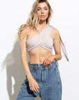 Erika One Shoulder Tie Crop Top in Taupe