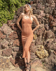 Melissa Crochet Midi Dress in Rust
