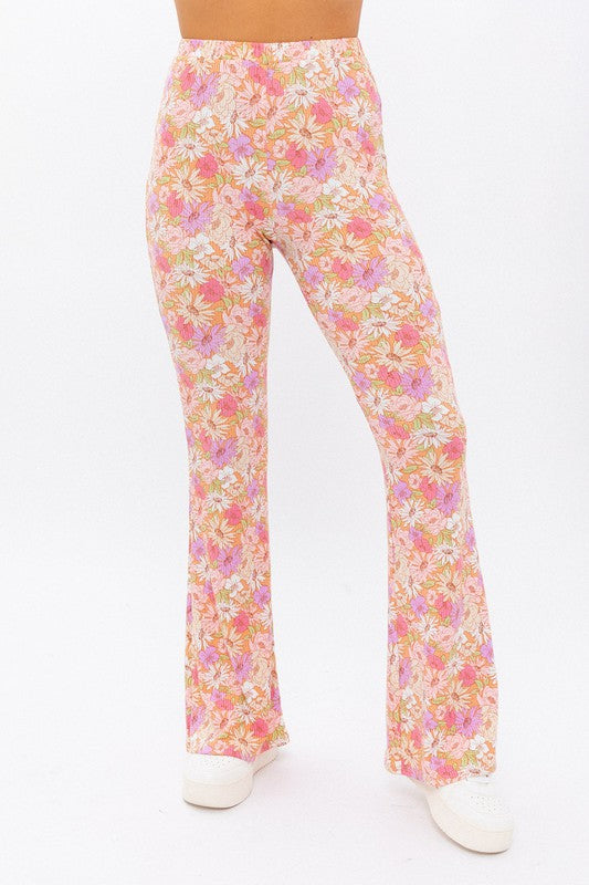 Flared Pants - Pink/floral - Ladies