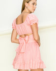 Nadine Puff Sleeve Crop Top in Pink