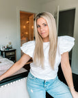 Barbra Puff Sleeve Tee in White