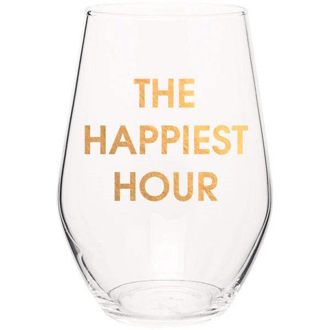 THE HAPPIEST HOUR - GOLD FOIL STEMLESS WINE GLASS - sanitystyle