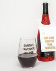 SANTA'S FAVORITE HELPER- GOLD FOIL STEMLESS WINE GLASS