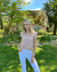 Toni Ruffle Sleeve Top in Taupe