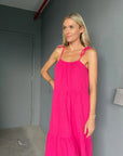 Rory Gauze Tiered Dress in Hot Pink