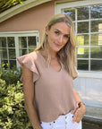 Toni Ruffle Sleeve Top in Taupe