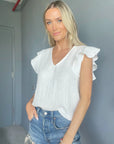 Toni Ruffle Sleeve Top in White