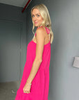 Rory Gauze Tiered Dress in Hot Pink