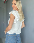 Toni Ruffle Sleeve Top in White
