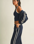 Side Stripe Cropped Zip Up Hoodie