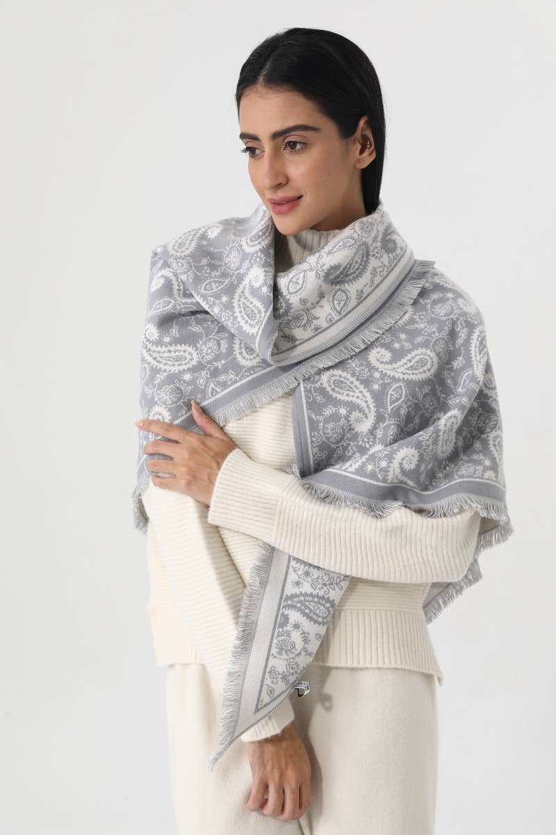 Women Paisley Print Tassel Triangle Scarf Warm Shawl Wrap