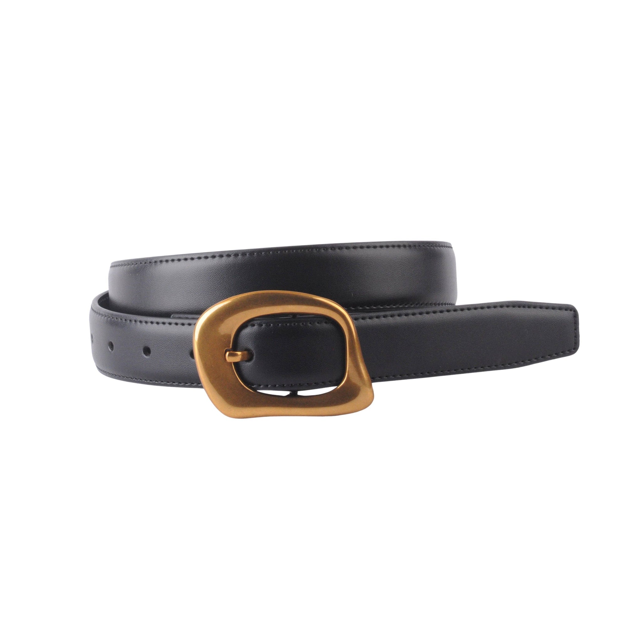 Stitched Clean Napa Leather Belt with Asymmetrical Buckle