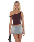 Lucy in the Sky Off Shoulder Twist Top in Wine