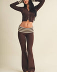 Slim Fit Zip Up Knit Sweater Hoodie with Striped Cuffs