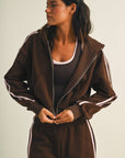 Side Stripe Cropped Zip Up Hoodie