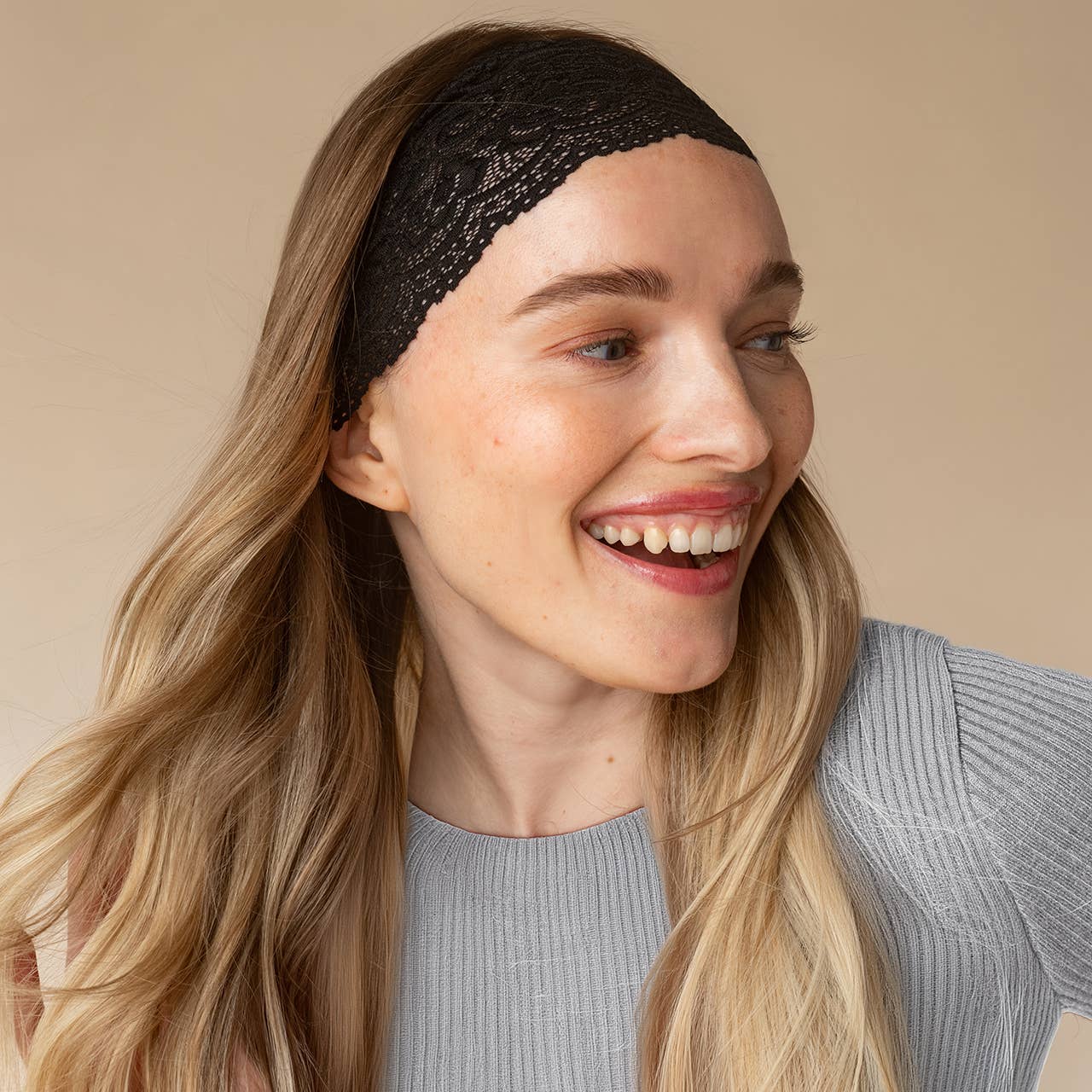 Wide Lace Elastic Headbands 2pc Set - Black