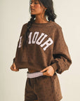 Amour Polka Dot Print Crewneck Crop Sweatshirt