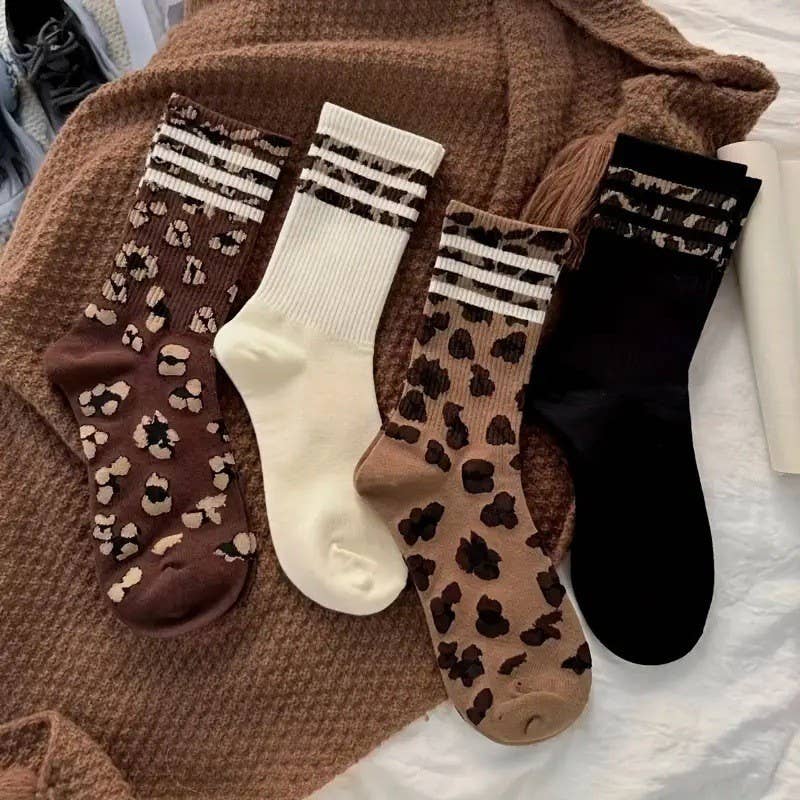 WOMAN ANIMAL LEOPARD HALF CREW THROWBACK SOCKS - sanitystyle