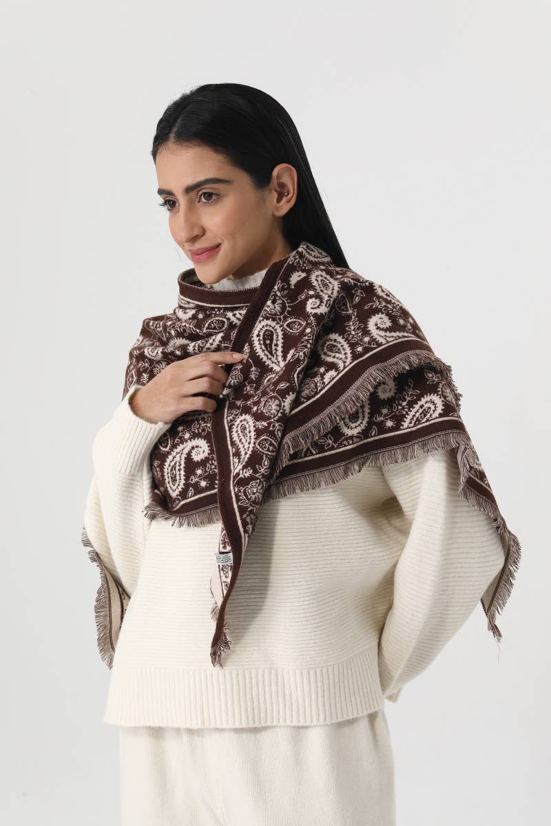 Women Paisley Print Tassel Triangle Scarf Warm Shawl Wrap