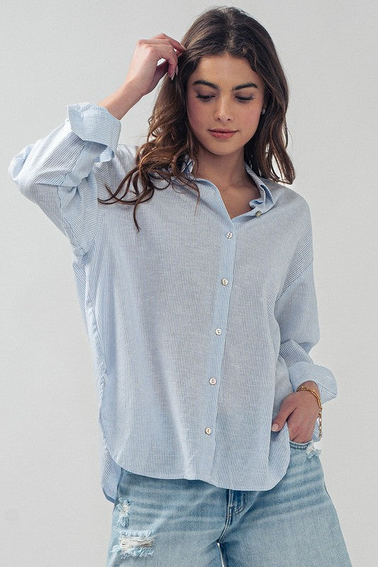 Work to Play Pinstriped Button Up Shirt