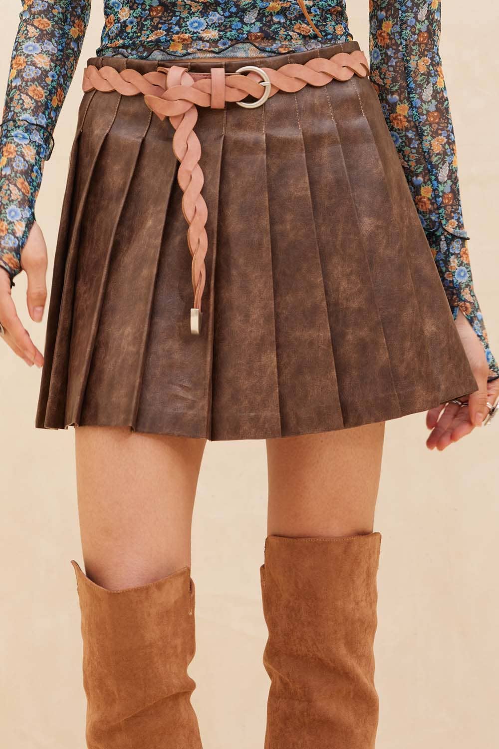 Mona Pleated Leather Skirt