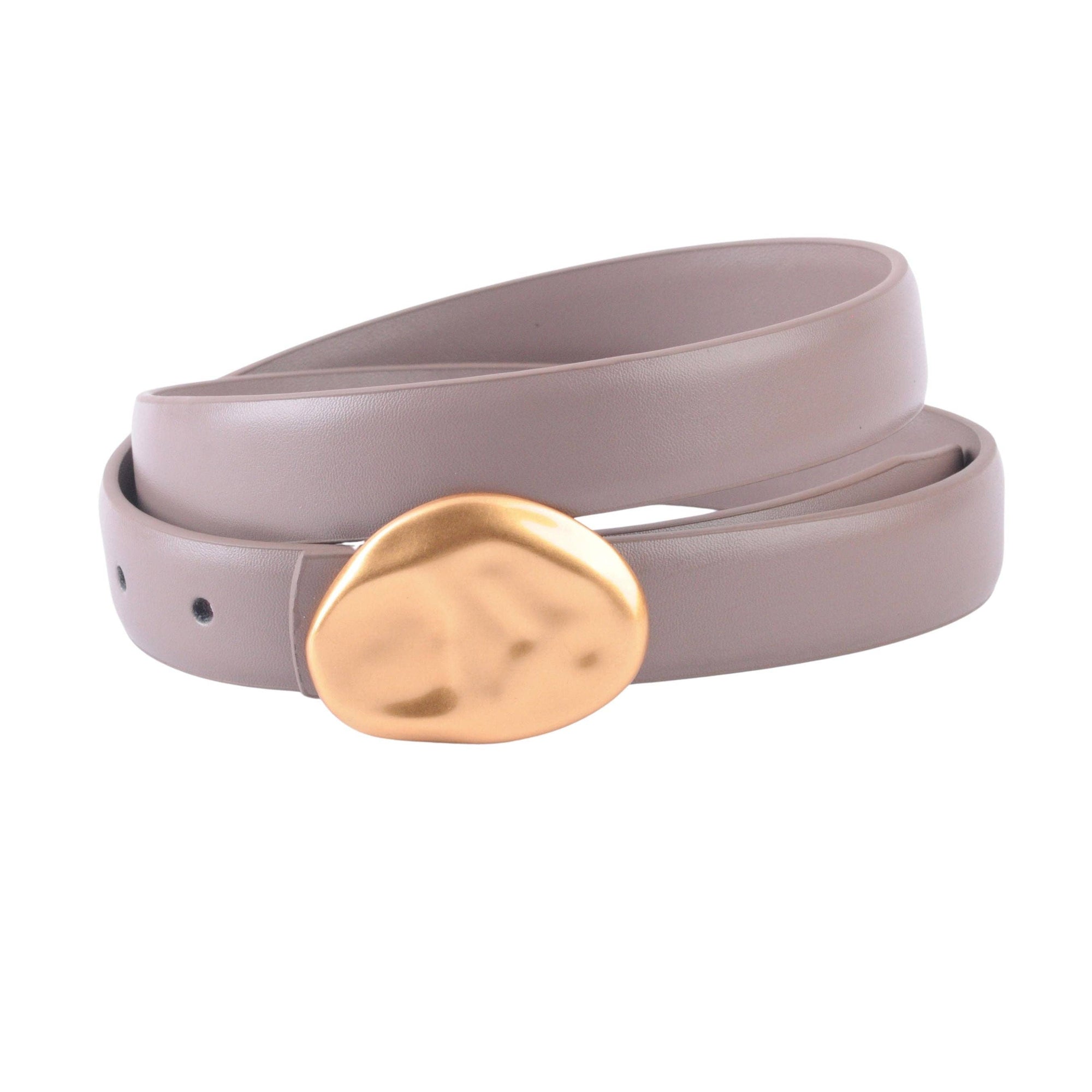 Clean Leather Belt with Gold Hammered Pebble Buckle