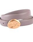 Clean Leather Belt with Gold Hammered Pebble Buckle