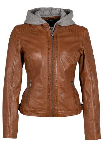 Allice Leather Jacket with Removable Hood