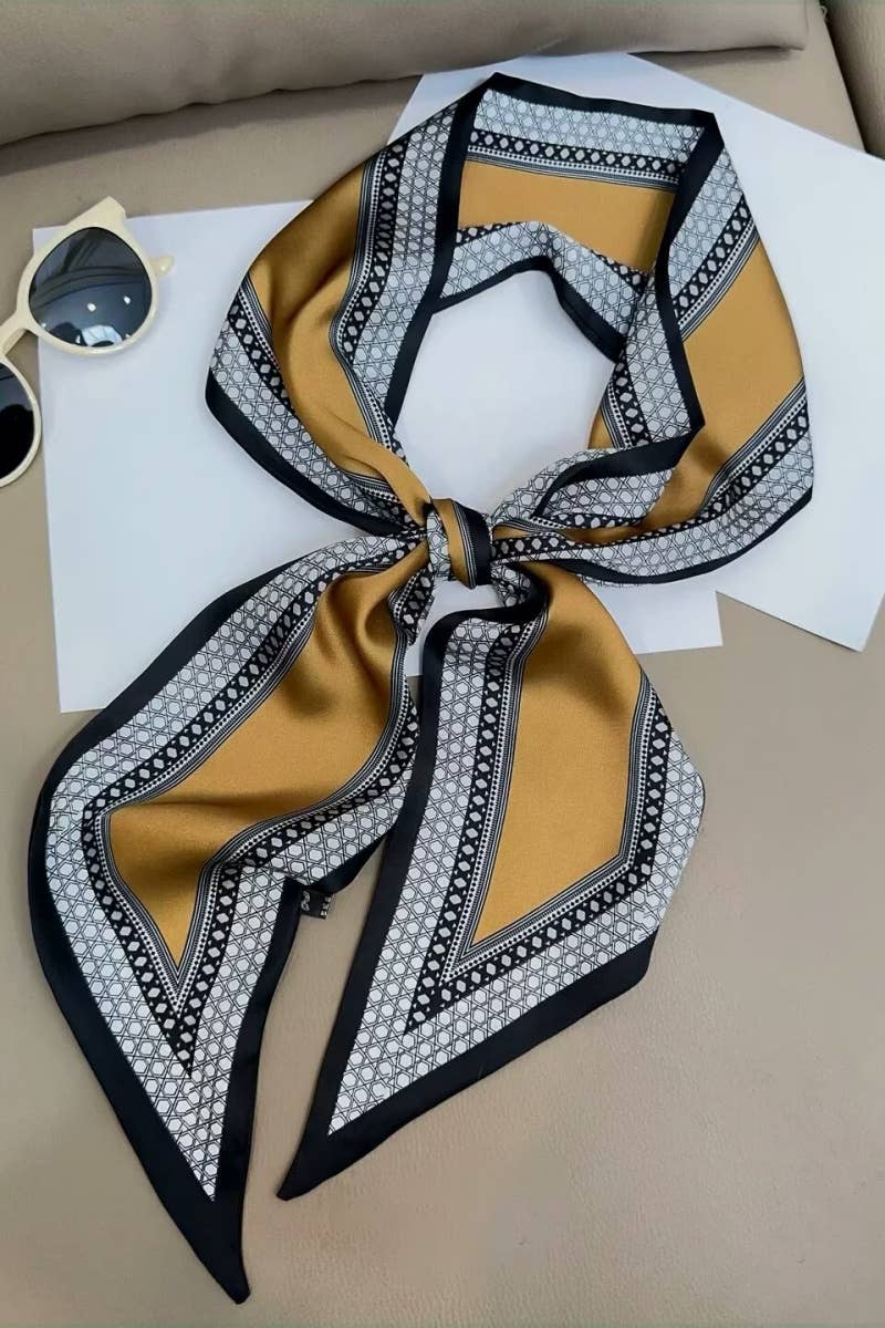 Vintage Geometric Border Pointed Satin Scarf For Women