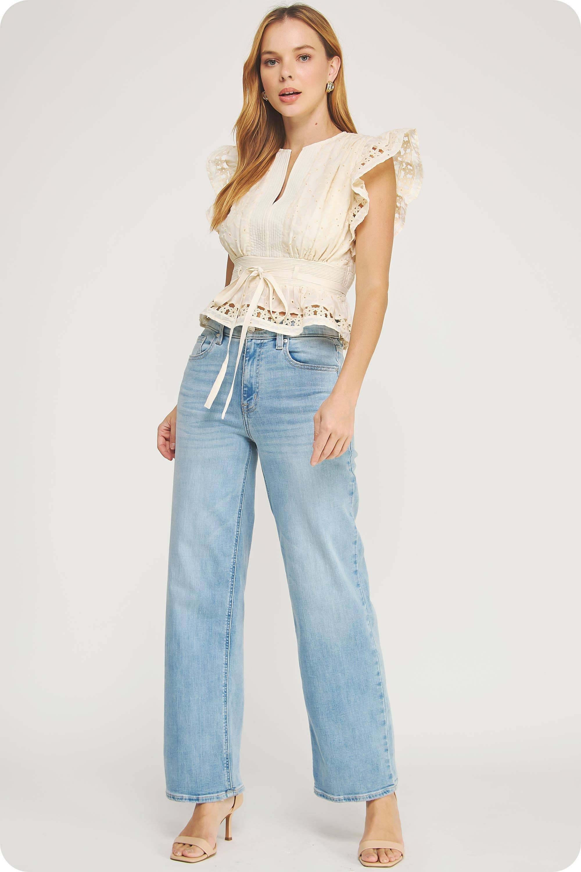 Noemi Eyelet Trim Peplum Top